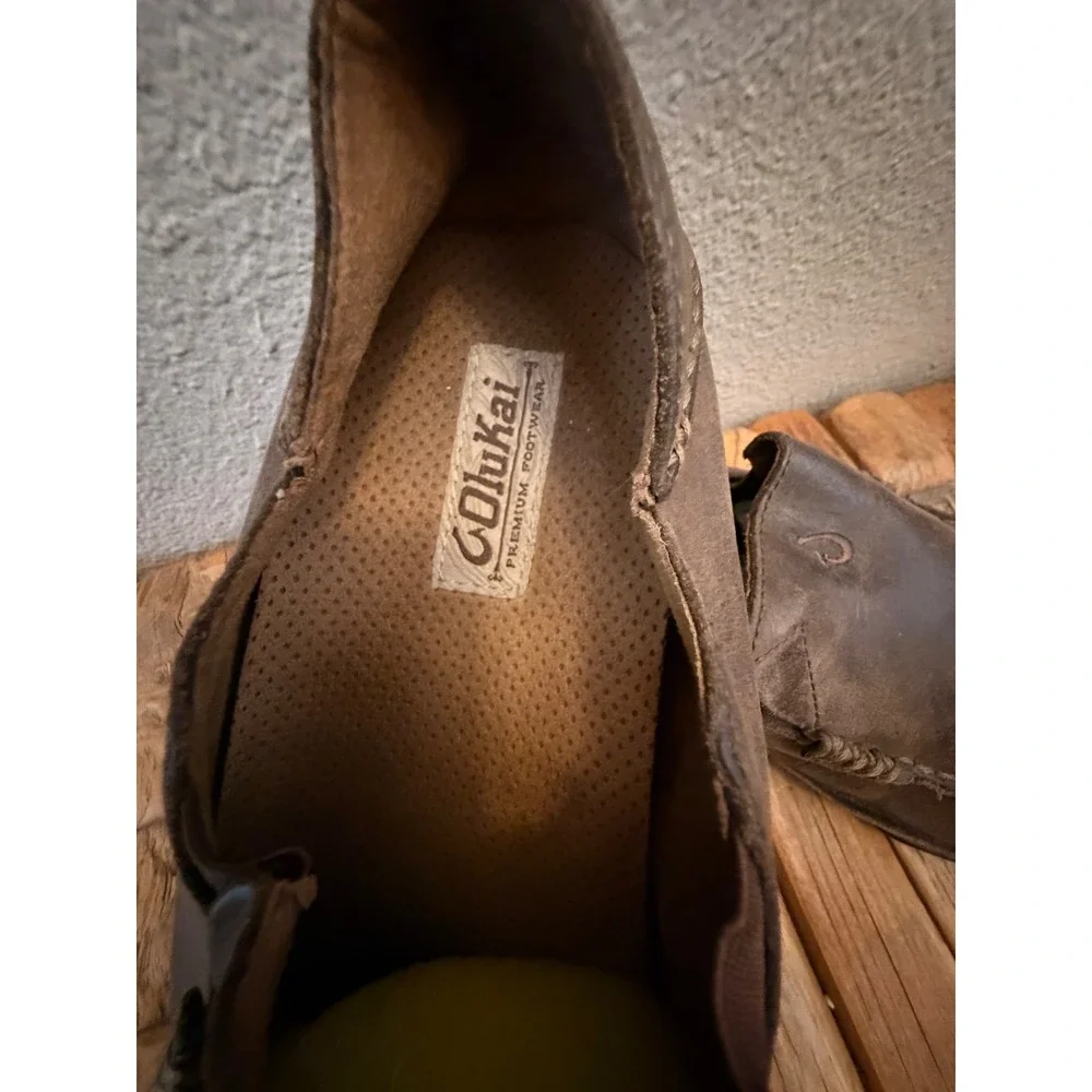 OluKai Moloa Shoes Size 9 Brown Leather Slip On Drop-In Heel Loafers 10128-6363
